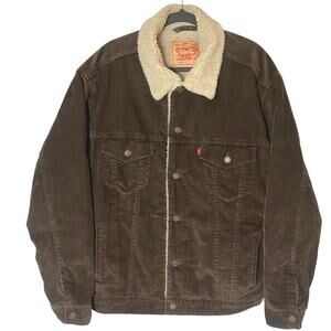 Y2K Levi’s Corduroy Sherpa Lined Brown Trucker Jacket XL 2007 Grunge Chore Barn